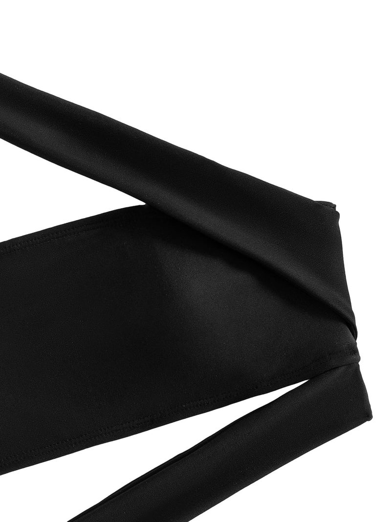 Lilosy Sexy Cutout Tube One Shoulder Swimsuit High Waist Piece Cheekly Bikini Brazilian Women Bandeau Bathing Suit Black 2# Medium - Image 3