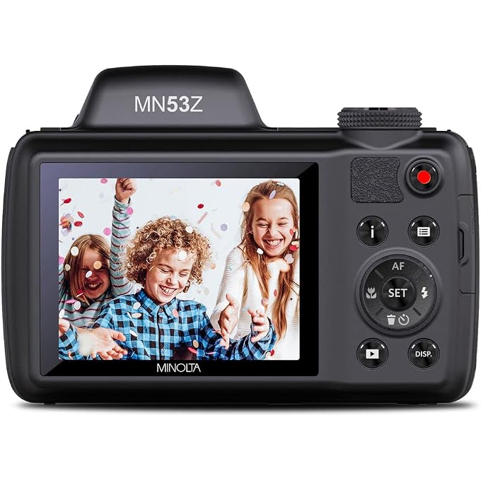 MINOLTA MN53Z 16 MP / 1080P FHD Bridge Digital Camera w/53x Optical Zoom (Black) Bundle with 32GB Memory Card + Camara Bag + Cleaning Kit + Vlogging Tripod + Accessories - Image 3