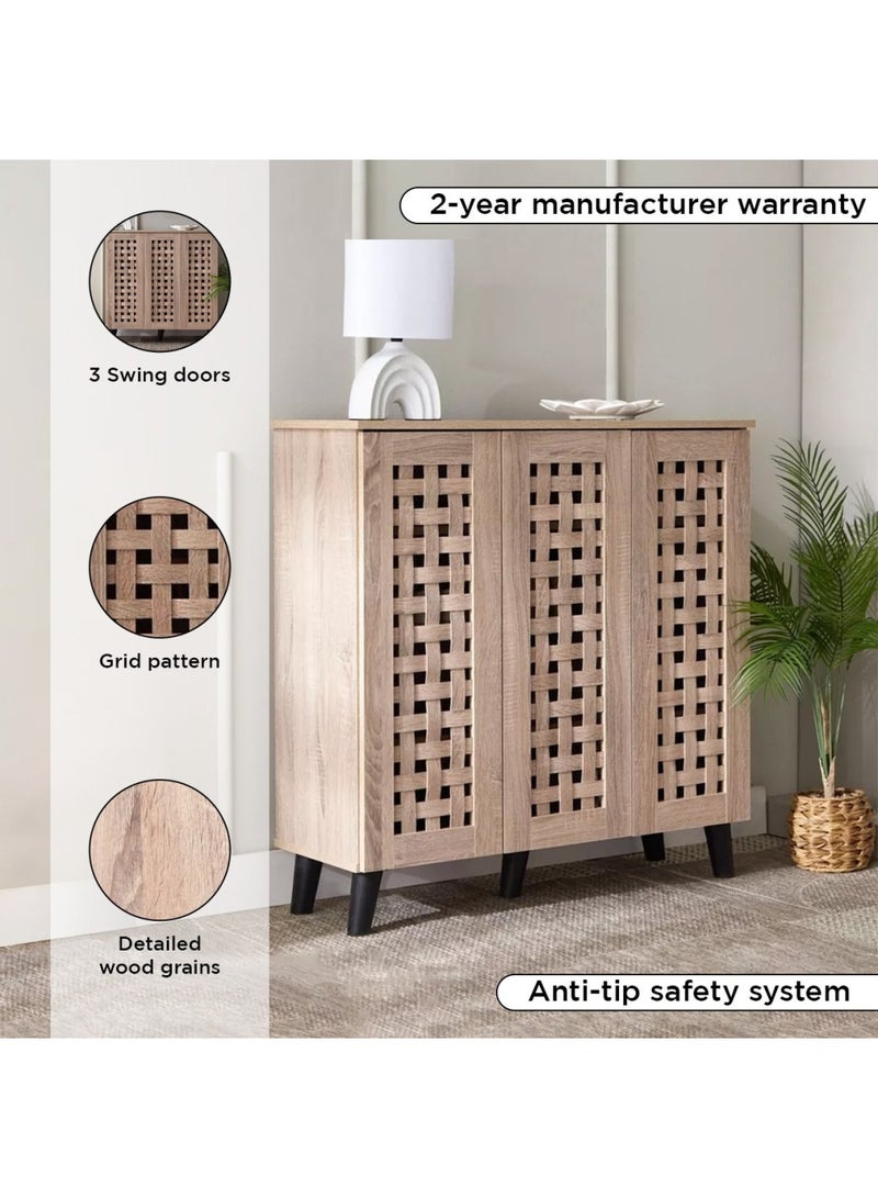 Home Box Belford 16-Pair Shoe Cabinet with 3 Doors Engineered Wood 6 Shelves 90 x 91 x 32 cm Brown - Image 4