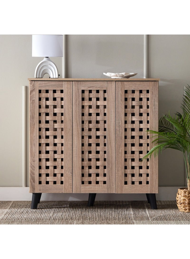 Home Box Belford 16-Pair Shoe Cabinet with 3 Doors Engineered Wood 6 Shelves 90 x 91 x 32 cm Brown - Image 2