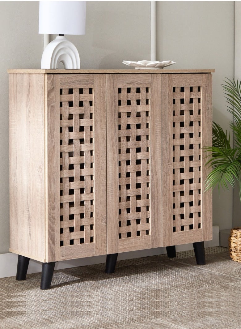 Home Box Belford 16-Pair Shoe Cabinet with 3 Doors Engineered Wood 6 Shelves 90 x 91 x 32 cm Brown - Image 1