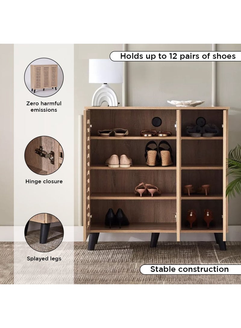Home Box Belford 16-Pair Shoe Cabinet with 3 Doors Engineered Wood 6 Shelves 90 x 91 x 32 cm Brown - Image 5