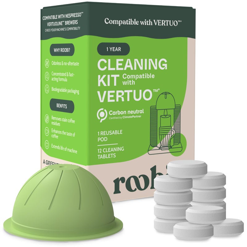 Roobi Cleaning Kit Compatible with Nespresso Vertuoline. Includes 1 Reusable Pod & 12 Cleaning Tablets. Carbon Neutral Vertuoline Cleaner Kit. 1 Year Supply. - Image 1