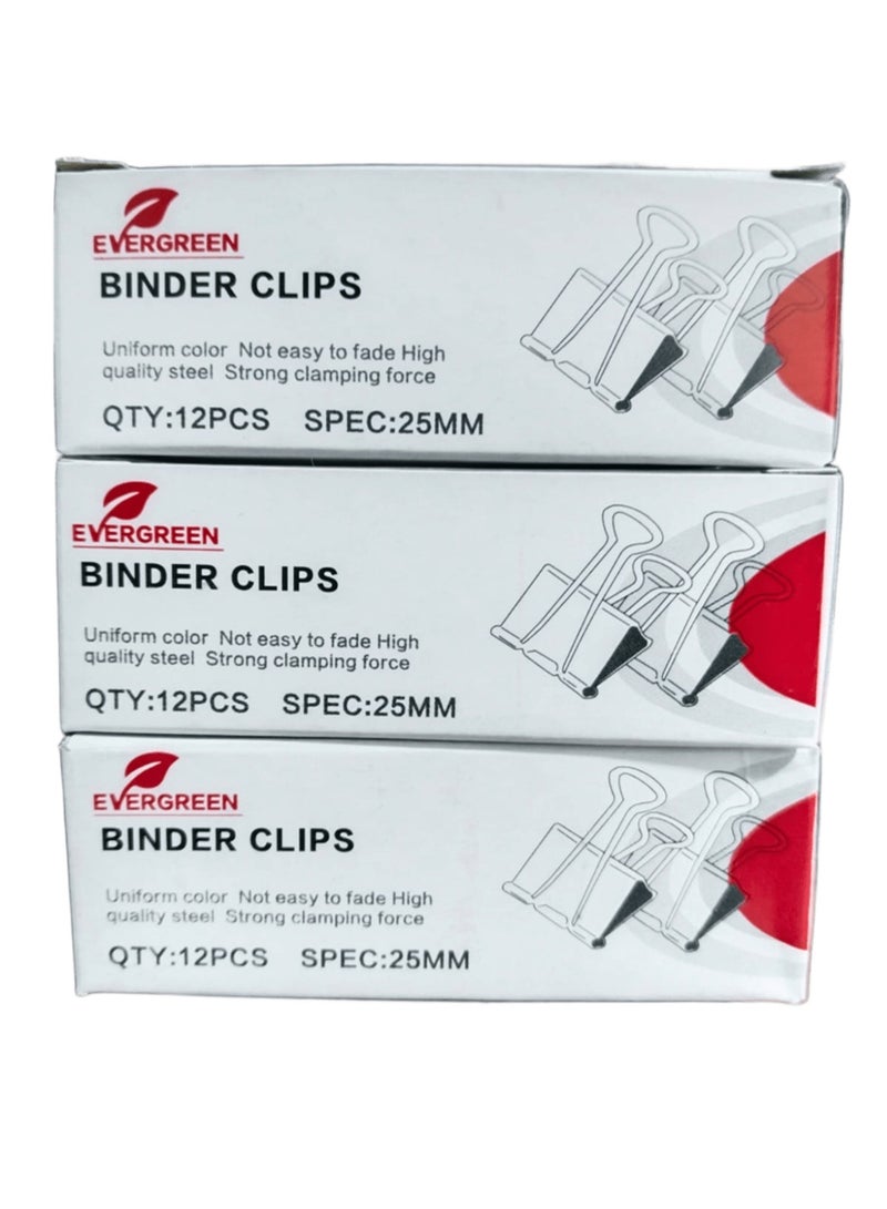 EVERGREEN binder clips 3 pack 36 pcs , 25 mm size, black - Image 2