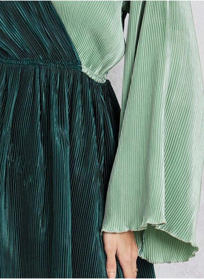 Styli Plisse Colorblock A-Line Midi Dress  - Image 3