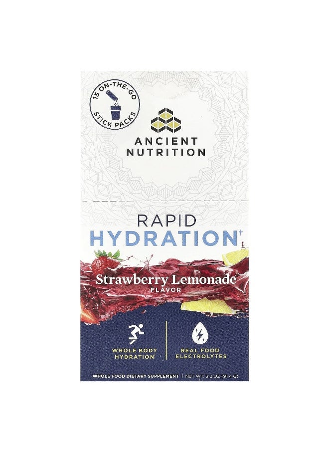 Ancient Nutrition - Ancient Nutrition, Rapid Hydration, Strawberry Lemonade, 15 On-The-Go Stick Packs, 0.2 oz (6.1 g) Each - Image 1