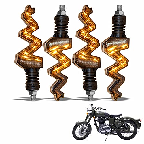Asryd Snake Style Zig-Zag Bike Turn Signal Led Indicators Amber Color Running Light with Blue DRL- Waterproof (Amber-Blue) For Royal Enfield Bullet 350 (Set of 4 Pcs), Black - Image 1