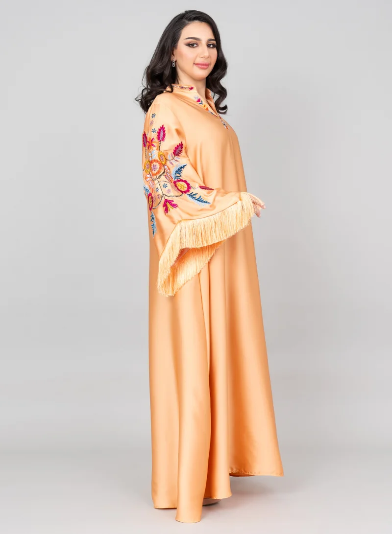 IKKXA Shimmer Detail Sleeves Embroidered Jalabiya IK1018 Orange