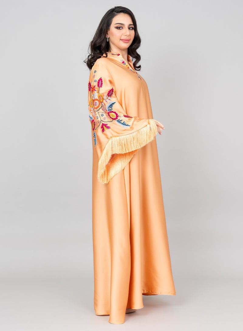 اكسا جلابية مطرزة بأكمام بتفاصيل لامعة برتقالي - Image 3