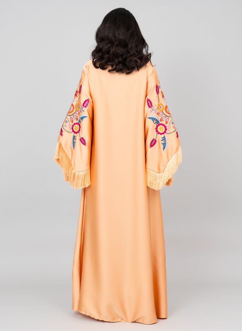 اكسا جلابية مطرزة بأكمام بتفاصيل لامعة برتقالي - Image 4