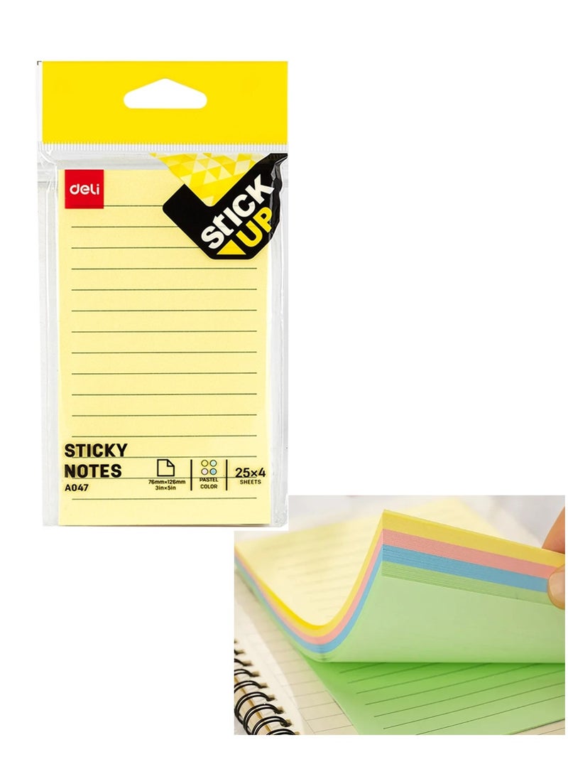 Deli - 100-Sheet Lined Sticky Notes Pastel Colours 3x5 Inch Size - Image 1