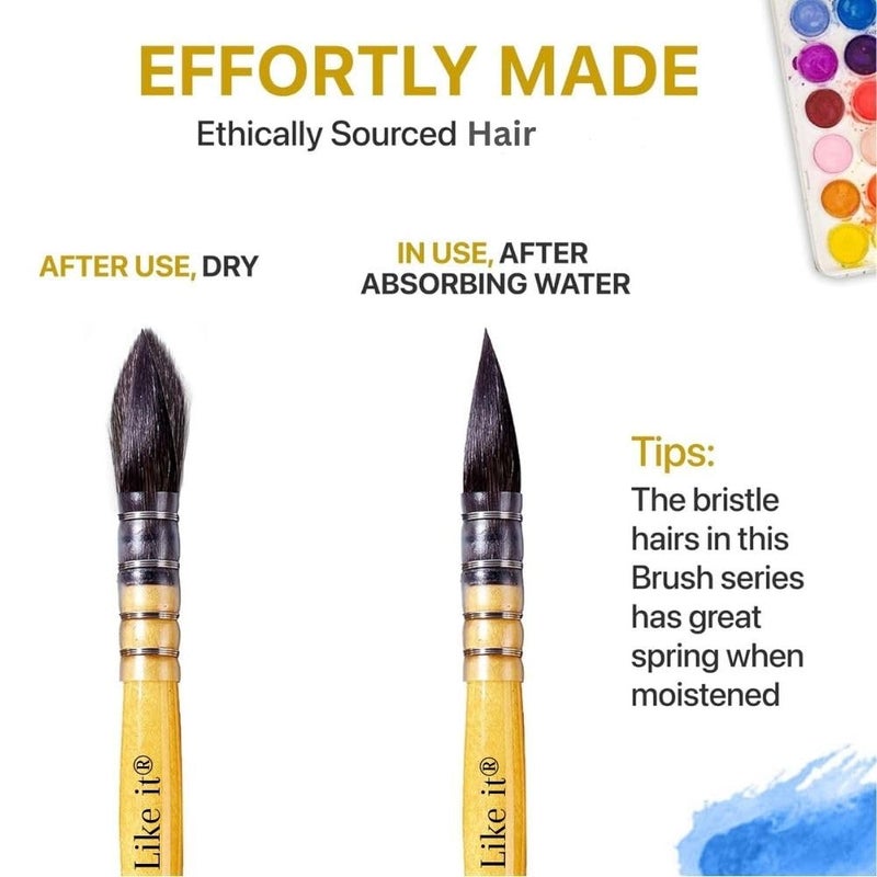 Like-It ﻿Artists Professional Black Synthetic Hair MOP Brush Set of 4 (Sizes 0, 2, 4, 8) | Ideal for Watercolor,Acrylic,Gouache Painting, Ergonomic Handle Design (Brown Mops) - Image 3