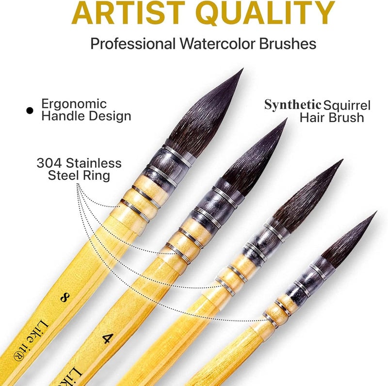 Like-It ﻿Artists Professional Black Synthetic Hair MOP Brush Set of 4 (Sizes 0, 2, 4, 8) | Ideal for Watercolor,Acrylic,Gouache Painting, Ergonomic Handle Design (Brown Mops) - Image 4