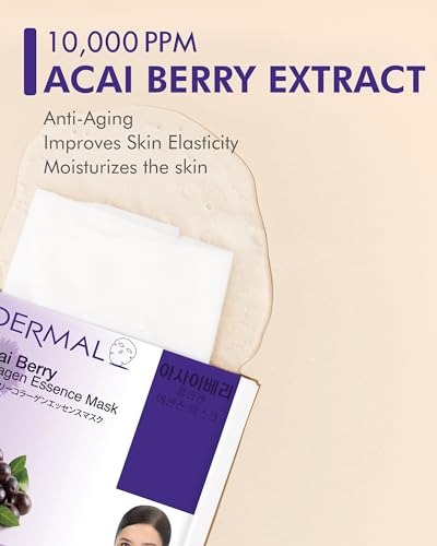 DERMAL Acai Berry Collagen Essence Facial Mask Sheet 23g Pack of 10 - Moisturizing & Firming Keeps Skin Healthy and Clean, Daily Skin Treatment Solution Sheet Mask - Image 3