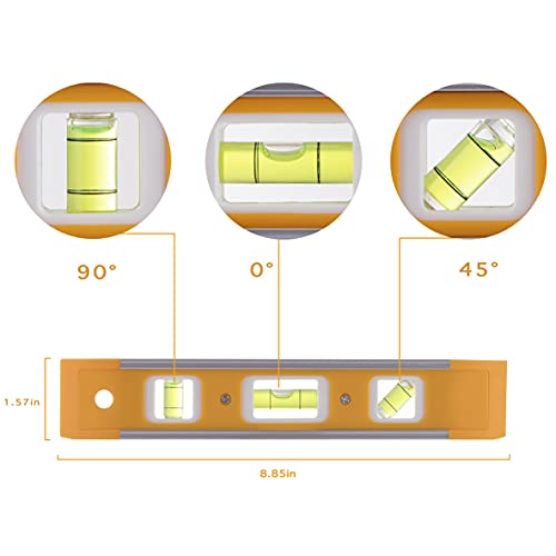 LAND 9 Inch Magnetic Torpedo Level with 3 Bubbles (Horizontal, Vertical, 45°) - Shock-Resistant ABS Frame, Heavy-Duty Magnetic Base, Bright Orange for Construction, Woodworking - Image 2