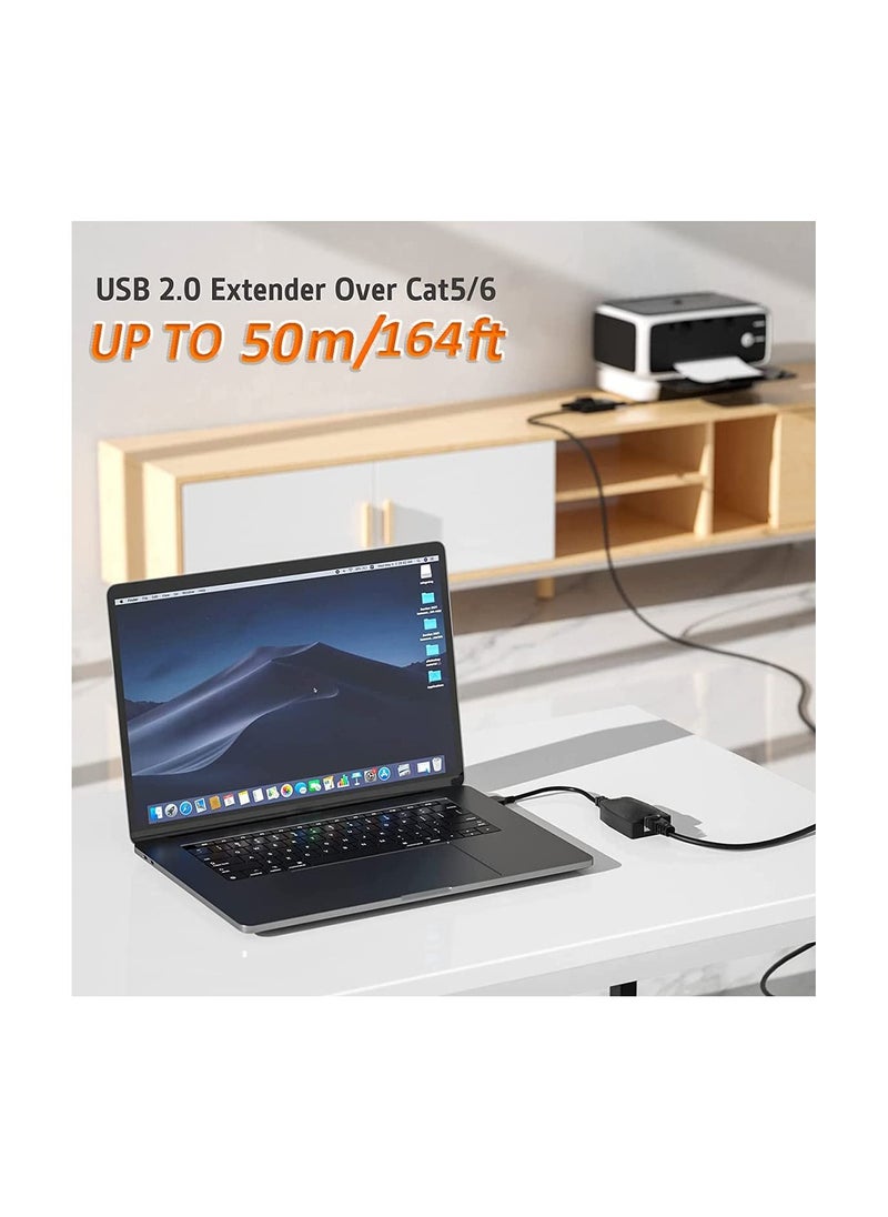 Excefore - USB Extender Over RJ45 Cat 6/5/5e Adapter, RJ45 Ethernet Splitter to USB Extension UP to 50m/164ft, Compatible with Computers, Mobile Phones, Mice, Keyboards, U Disks, Printers, Cameras - Image 1