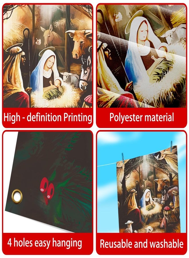 Zeptrix Christmas Door Cover Decorations,Jesus Nativity Scene Christmas Fabric Door Decoration Porch Sign Holy Night Outdoor Religious Front Door Banner Winter Holiday New Year Xmas Office Home Party Supplies - Image 3