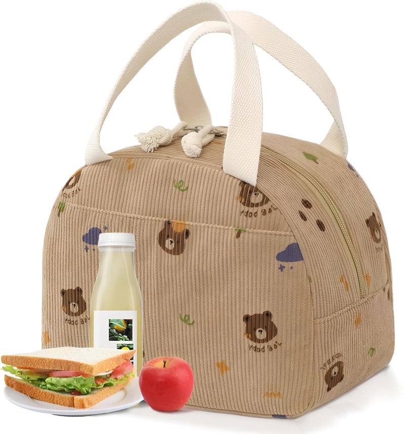 Shopiable Store Lunch Bag for Women & Men – Cute Lunch Tote Bag | Large Capacity Reusable Insulated Lunch Box | Cooler Bag for Work, Picnic, Office, School & Travel (Corduroy Bear) - Image 1
