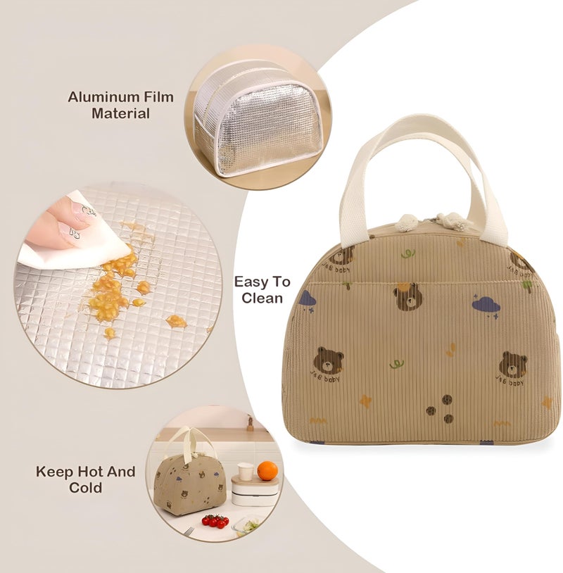 Shopiable Store Lunch Bag for Women & Men – Cute Lunch Tote Bag | Large Capacity Reusable Insulated Lunch Box | Cooler Bag for Work, Picnic, Office, School & Travel (Corduroy Bear) - Image 4