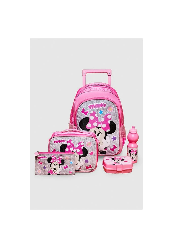 أر أند بي 5 Pack Minnie Mouse Print Trolley Backpack Set - 16"