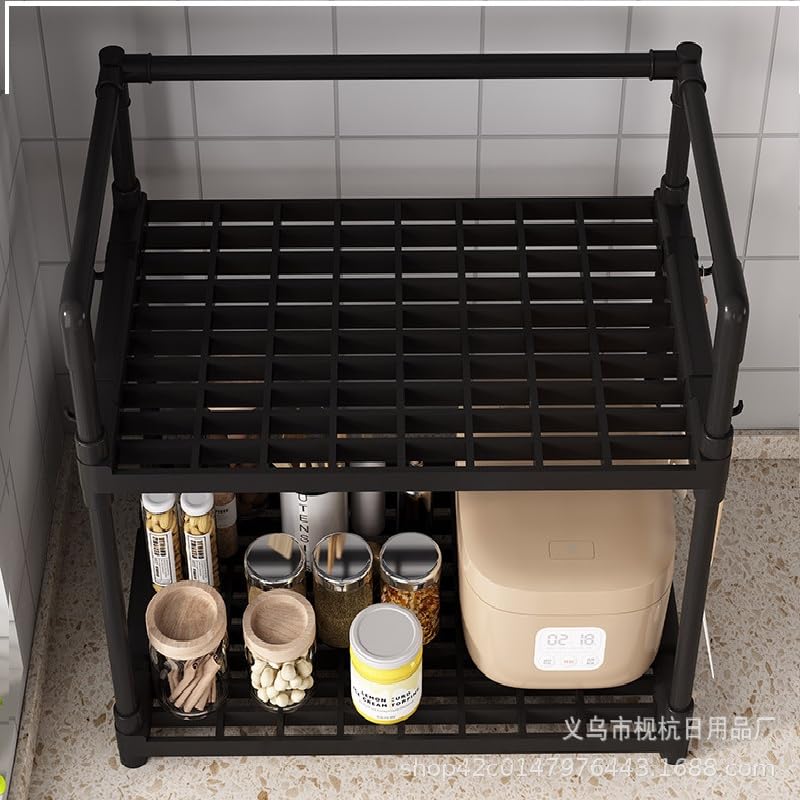 Delavala 2-Tier Acrylonitrile Butadiene Styrene Spice Rack Organizer For Countertop,Foldable Rust-Proof Standing Large Seasoning Storage Shelf With Hook For Kitchen Cabinet Living Room (2 Tire,White) - Image 3