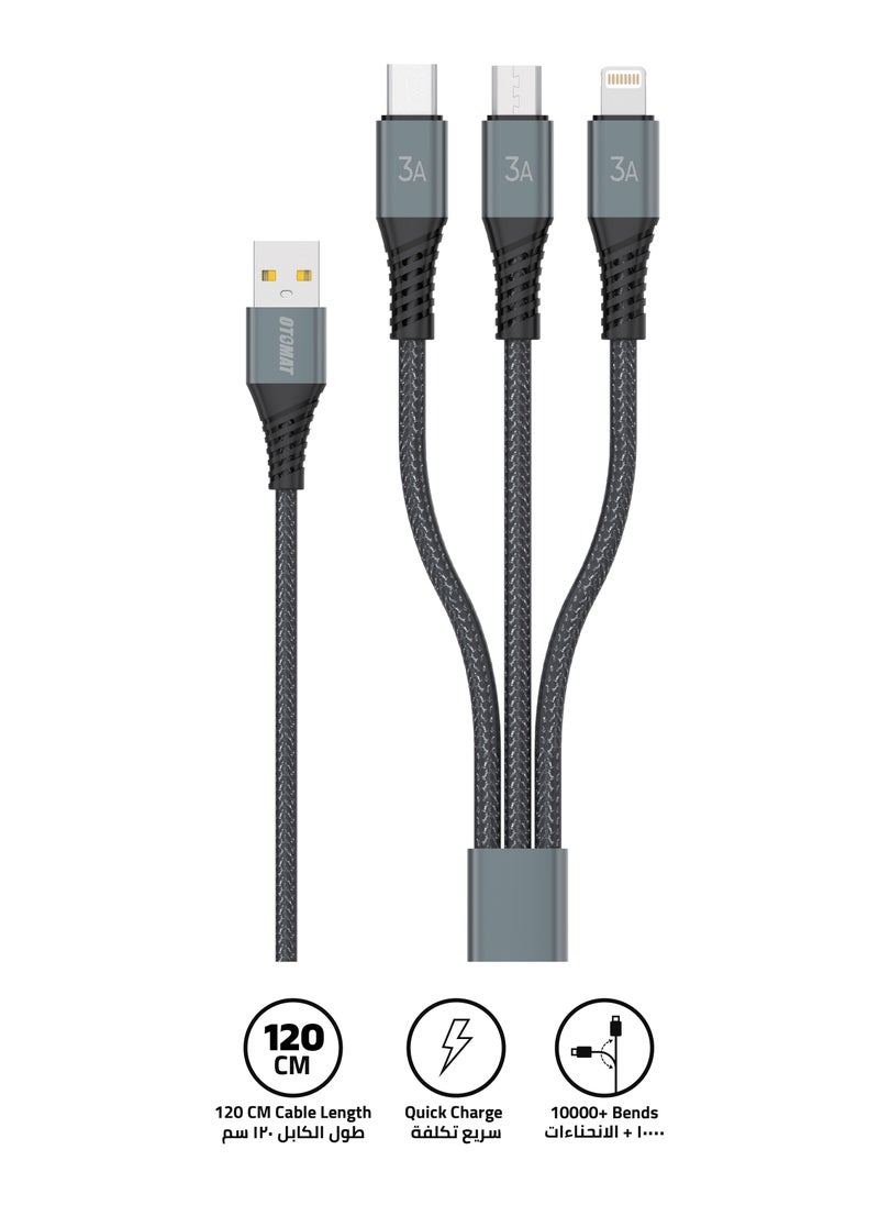 3-in-1 Multi Charging USB Cable (USB to Type C, Lightning, and Micro) 1.2 Meter Nylon – Fast Charging and Premium Durability - pzsku/ZD1E52DD5626662A45393Z/45/_/1737291926/ad311379-6e76-459a-a91f-cfb90b97f83f