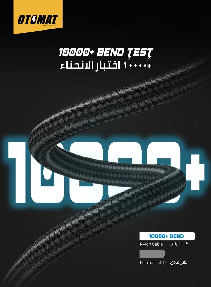 OTOMAT 3-in-1 Multi Charging USB Cable (USB to Type C, Lightning, and Micro) 1.2 Meter Nylon – Fast Charging, Durable, iPhone Charger, Android Charger, Power Bank, Quick Charge – Black - Image 3