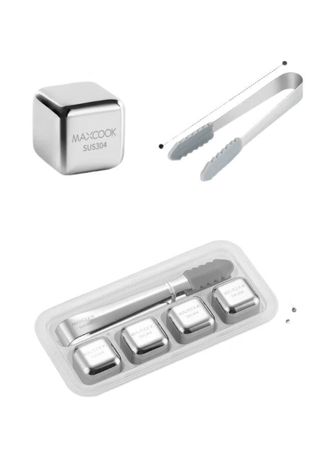 MAX COOK Meichun (Maxcook) 304 Stainless Steel Ice Cube Tray, Ice Maker Mold, 4 Cubes + Silicone Ice Tongs + Pp Box Mcpj0995 - Image 2