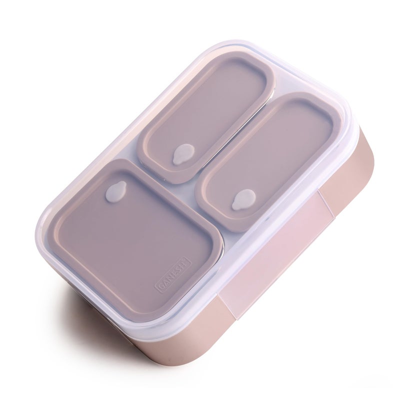 Ganesh Aspire 3 Compartment Stainless Steel Lunch Box Sealed Leakage Proof Lunch Box for Office School etc 800ml-Brown - Image 3