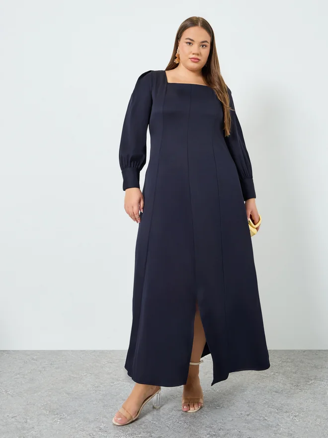 Styli Plus Size Square Neck Twill Maxi Dress