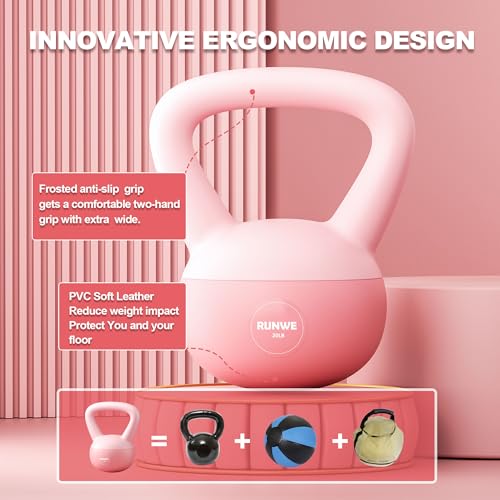 RUNWE Soft Kettlebell - Iron Sand Filled Shock-Proof Hand Weights, Strength Training Kettlebells 20lb Optional for Women Men or Children of Different Levels - Image 2