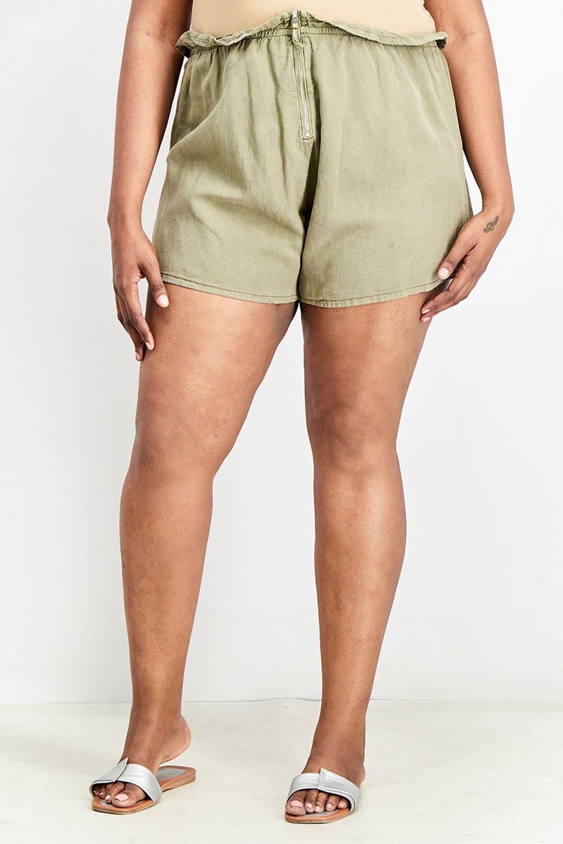 Asos Design Women Curve Size Plain Basic Shorts, Olive - Image 1