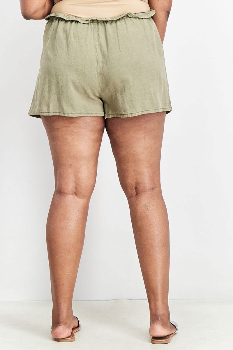 Asos Design Women Curve Size Plain Basic Shorts, Olive - Image 3