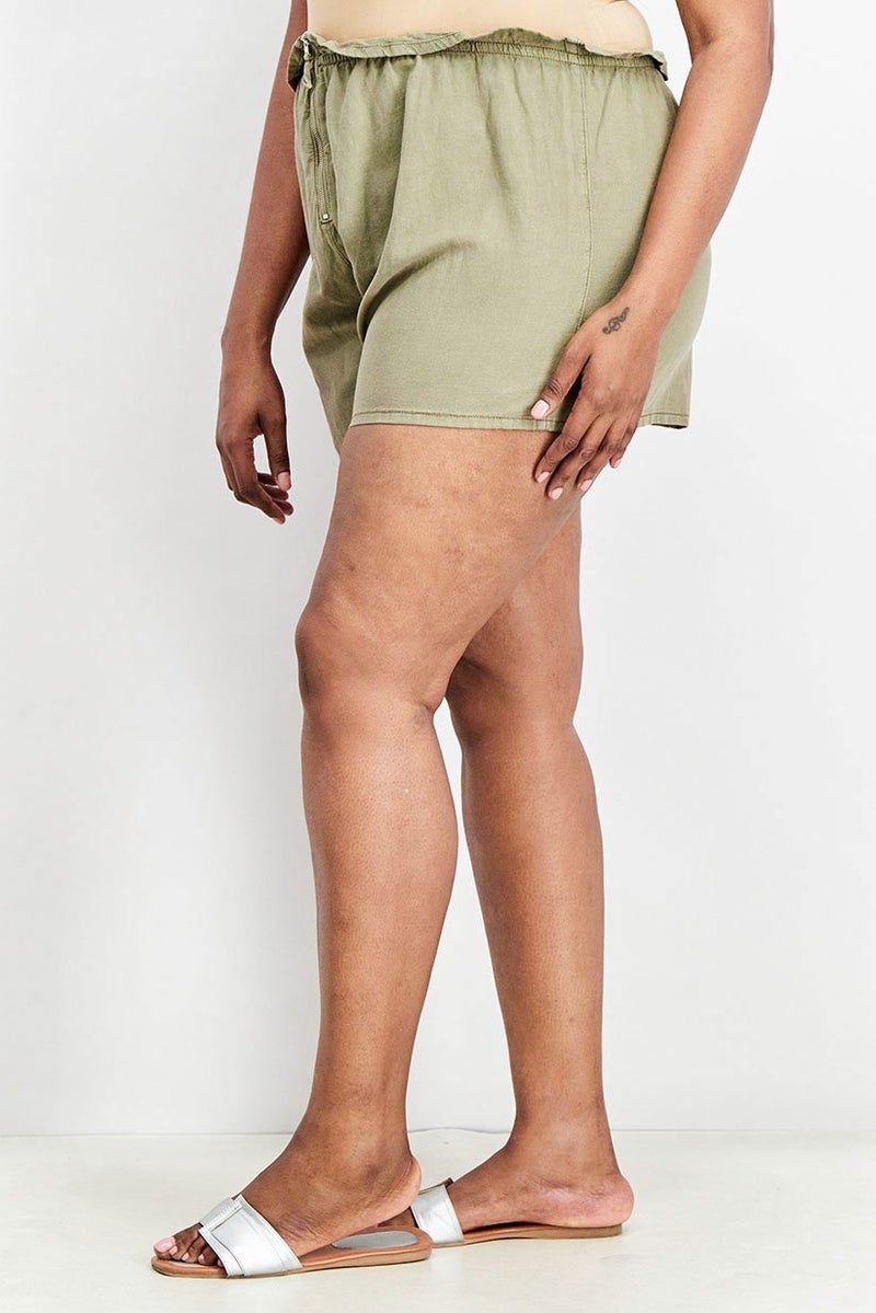 Asos Design Women Curve Size Plain Basic Shorts, Olive - Image 2