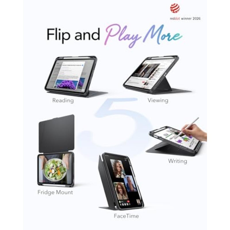 حافظة لجهاز iPad A16 الجيل الحادي عشر، حافظة iPad (A16) الجيل الحادي عشر/العاشر (2025/2022)، غطاء حامل رأسي، زوايا حامل متعددة، غطاء فائق الثبات مع حامل أقلام، سلسلة قابلة للطي - Image 3