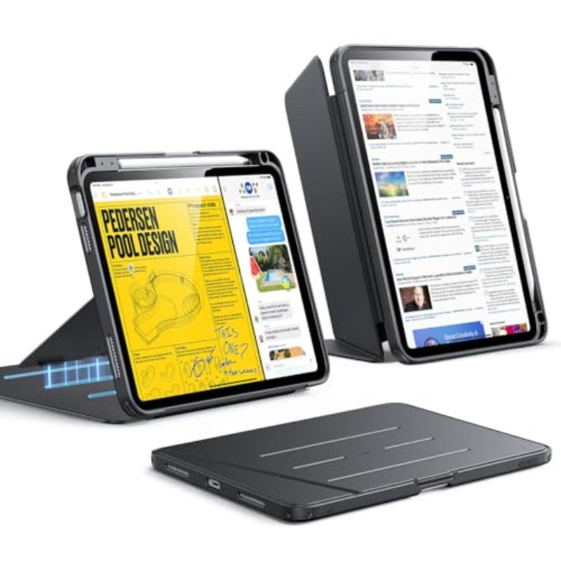 حافظة لجهاز iPad A16 الجيل الحادي عشر، حافظة iPad (A16) الجيل الحادي عشر/العاشر (2025/2022)، غطاء حامل رأسي، زوايا حامل متعددة، غطاء فائق الثبات مع حامل أقلام، سلسلة قابلة للطي - Image 1