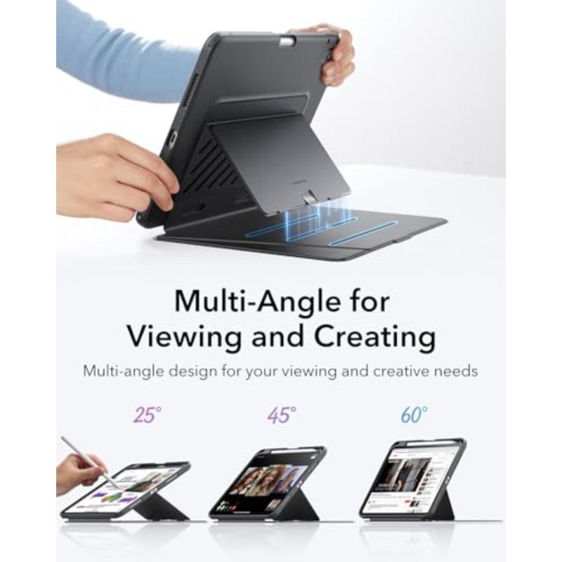 حافظة لجهاز iPad A16 الجيل الحادي عشر، حافظة iPad (A16) الجيل الحادي عشر/العاشر (2025/2022)، غطاء حامل رأسي، زوايا حامل متعددة، غطاء فائق الثبات مع حامل أقلام، سلسلة قابلة للطي - Image 4