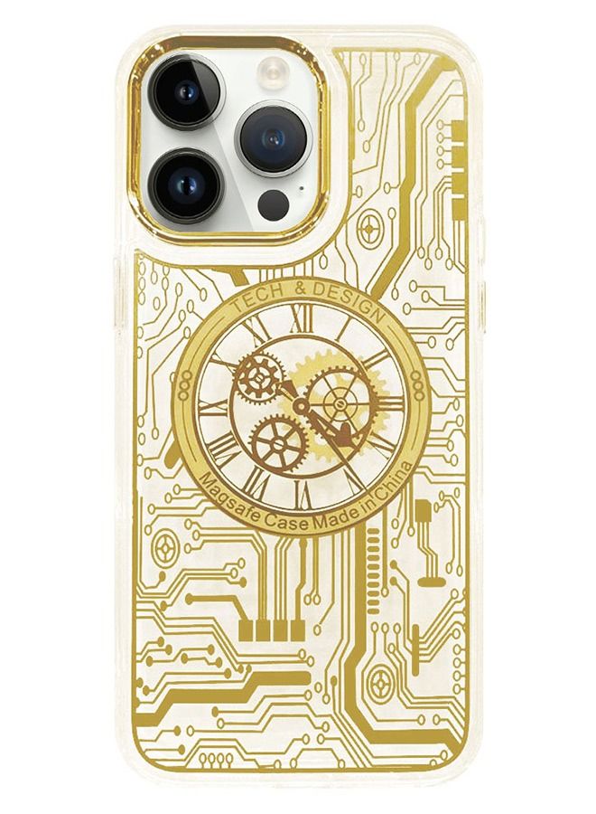 JOWAY iPhone 14 Pro Chronograph Magsafe Case Electroplated circuit board clear shockproof Cover Gold - Image 1