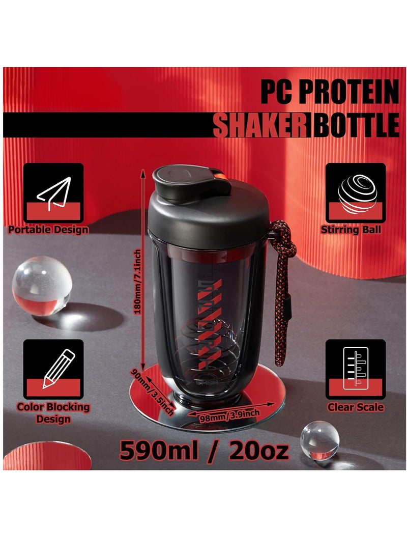 Hihonor - Protein Shaker Bottle Protein Drink Shaker Cup 20 oz Shaker Bottle for Protein Mixes Leak-proof BPA-free Portable Protein Shaker Mixer with Blender Ball for Gym Fitness (Black) - Image 1