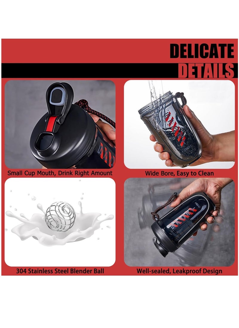 Hihonor - Protein Shaker Bottle Protein Drink Shaker Cup 20 oz Shaker Bottle for Protein Mixes Leak-proof BPA-free Portable Protein Shaker Mixer with Blender Ball for Gym Fitness (Black) - Image 1