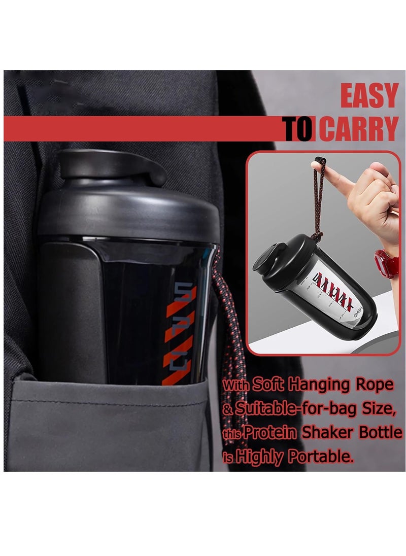 Hihonor - Protein Shaker Bottle Protein Drink Shaker Cup 20 oz Shaker Bottle for Protein Mixes Leak-proof BPA-free Portable Protein Shaker Mixer with Blender Ball for Gym Fitness (Black) - Image 1