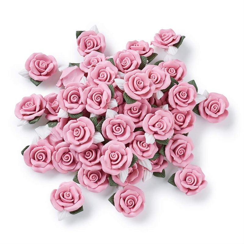 Beadthoven 20Piece Flatback Pink Rose Handmade Porcelain Cabochons Flower Charms China Clay Beads Charms Jewelry Embellishment Supplies for Gluing DIY Jewelry Making Finding Supplies Stud Earring