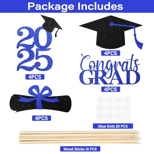 Mljsh Graduation Decorations 2025, 16 PCS Black Blue Graduation Centerpieces for Tables, Double-Sided Table Toppers Centerpieces, Class of 2025 Grad Party Decorations 2025 - Image 3