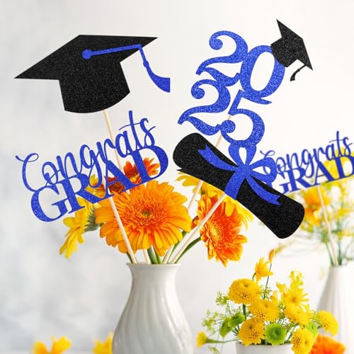 Mljsh Graduation Decorations 2025, 16 PCS Black Blue Graduation Centerpieces for Tables, Double-Sided Table Toppers Centerpieces, Class of 2025 Grad Party Decorations 2025 - Image 2