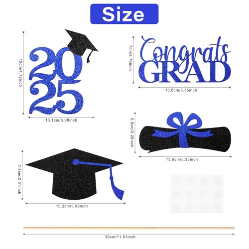 Mljsh Graduation Decorations 2025, 16 PCS Black Blue Graduation Centerpieces for Tables, Double-Sided Table Toppers Centerpieces, Class of 2025 Grad Party Decorations 2025 - Image 5