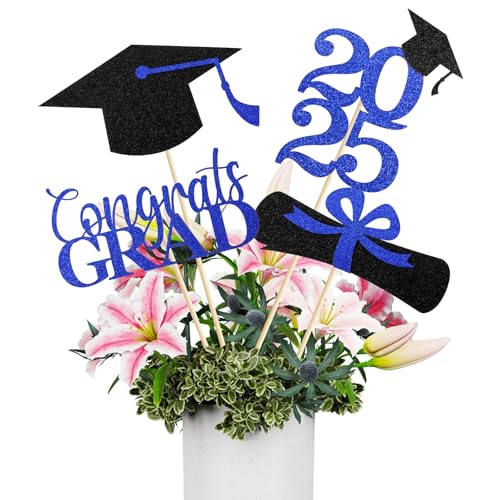 Mljsh Graduation Decorations 2025, 16 PCS Black Blue Graduation Centerpieces for Tables, Double-Sided Table Toppers Centerpieces, Class of 2025 Grad Party Decorations 2025 - Image 1
