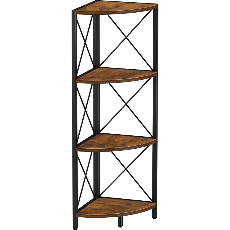 Snughome Rustic Corner Shelf Stand for Desktop, 4 Tier Corner Storage Plant Shelf, Freestanding Corner Shelf Display Rack, Multi-Unit Organizer for Living Room, Home Office, Small Spaceï¼ŒRustic Brown - Image 1