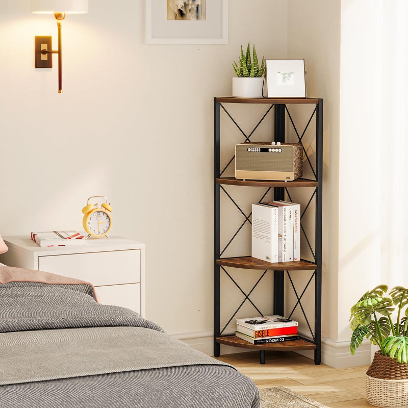 Snughome Rustic Corner Shelf Stand for Desktop, 4 Tier Corner Storage Plant Shelf, Freestanding Corner Shelf Display Rack, Multi-Unit Organizer for Living Room, Home Office, Small Spaceï¼ŒRustic Brown - Image 2