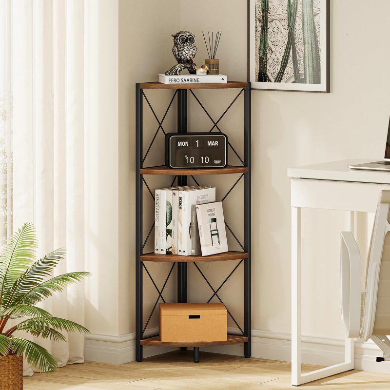 Snughome Rustic Corner Shelf Stand for Desktop, 4 Tier Corner Storage Plant Shelf, Freestanding Corner Shelf Display Rack, Multi-Unit Organizer for Living Room, Home Office, Small Spaceï¼ŒRustic Brown - Image 5