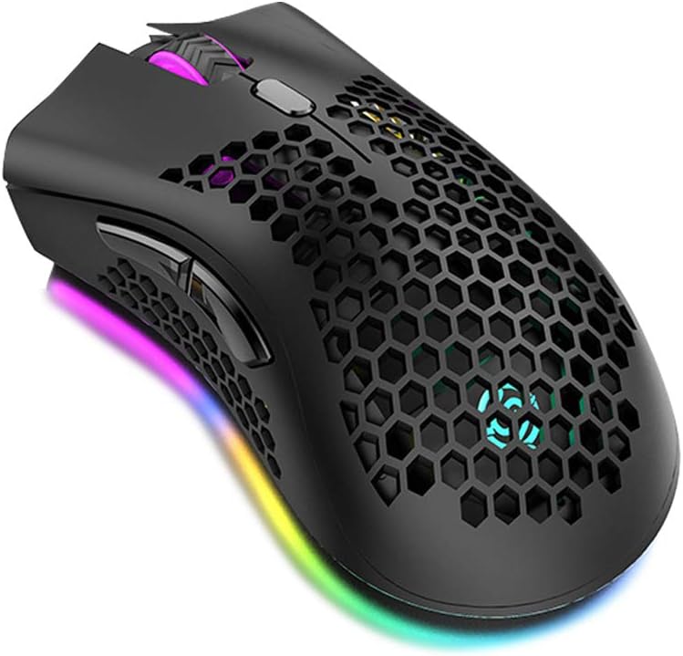 Eacam 2.4G Wireless Gaming Mouse Rechargeable Mouse with RGB Light Effect 3 Adjustable DPI Hollowed-out Honeycomb Design Black - Image 1